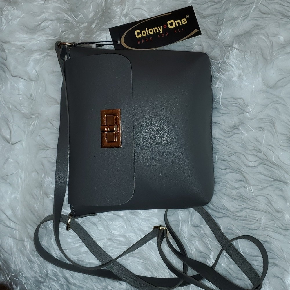 NWT Colony One Gray Leather Crossbody Purse Small